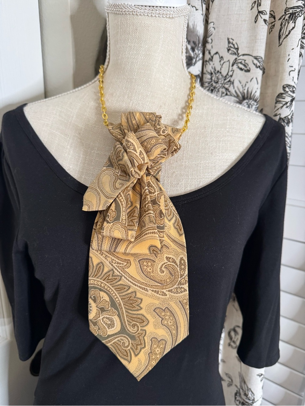 Gold Paisley Statement Tie Necklace